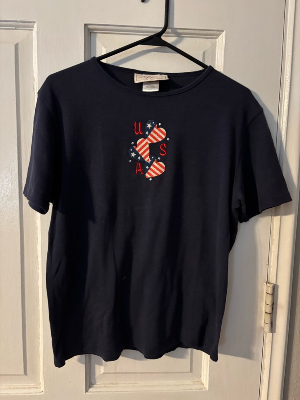 Women's Navy Short Sleeve Tee with Patriotic Heart Motif